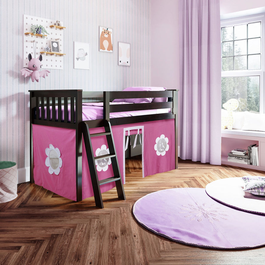 Solutions Twin Play Loft with Pink/White Curtain