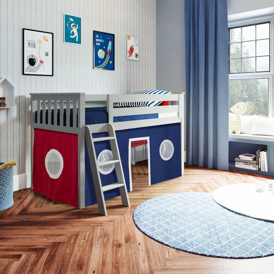 Solutions Twin Play Loft with Red/Blue/White Curtain