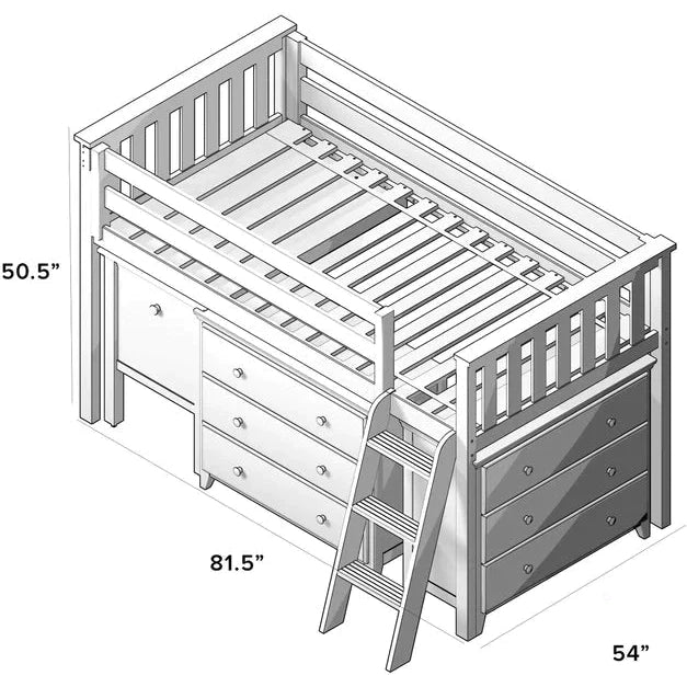 Solutions Windsor Twin-Size Storage Loft Bed with Two Dressers + Desk