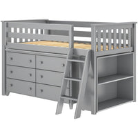 Solutions Twin Storage Loft Bed with Dresser + Bookcase