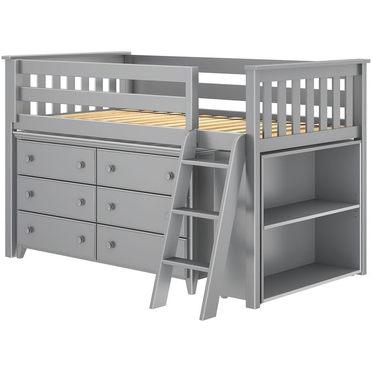 Solutions Twin Storage Loft Bed with Dresser + Bookcase