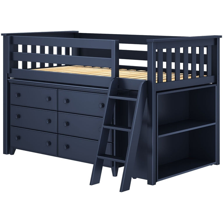 Solutions Twin Storage Loft Bed with Dresser + Bookcase