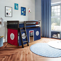 Solutions Twin Play Loft with Red/Blue/White Curtain