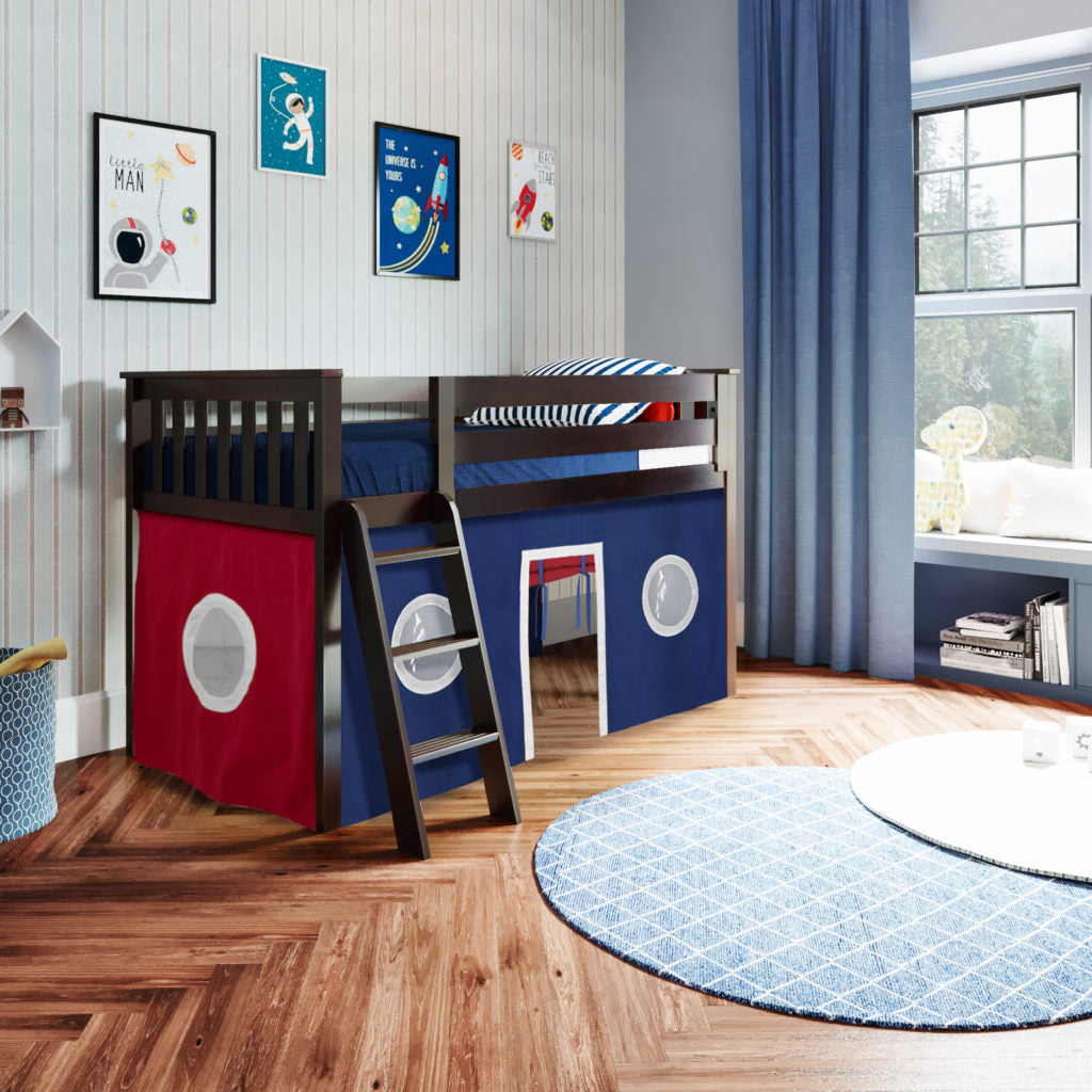 Solutions Twin Play Loft with Red/Blue/White Curtain
