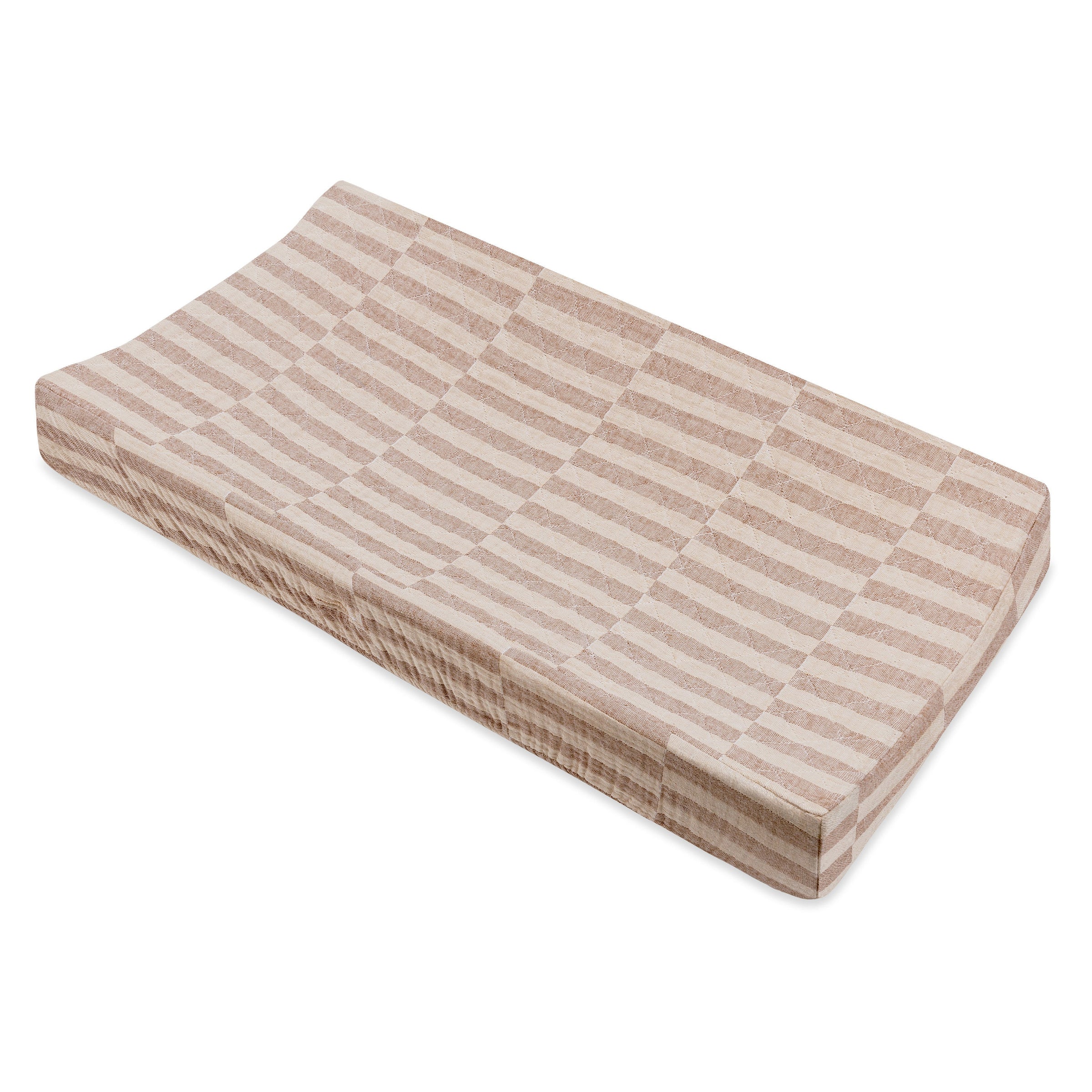T30637,Cocoa Stripe Quilted Muslin Changing Pad Cover in GOTS Certified Organic Cotton