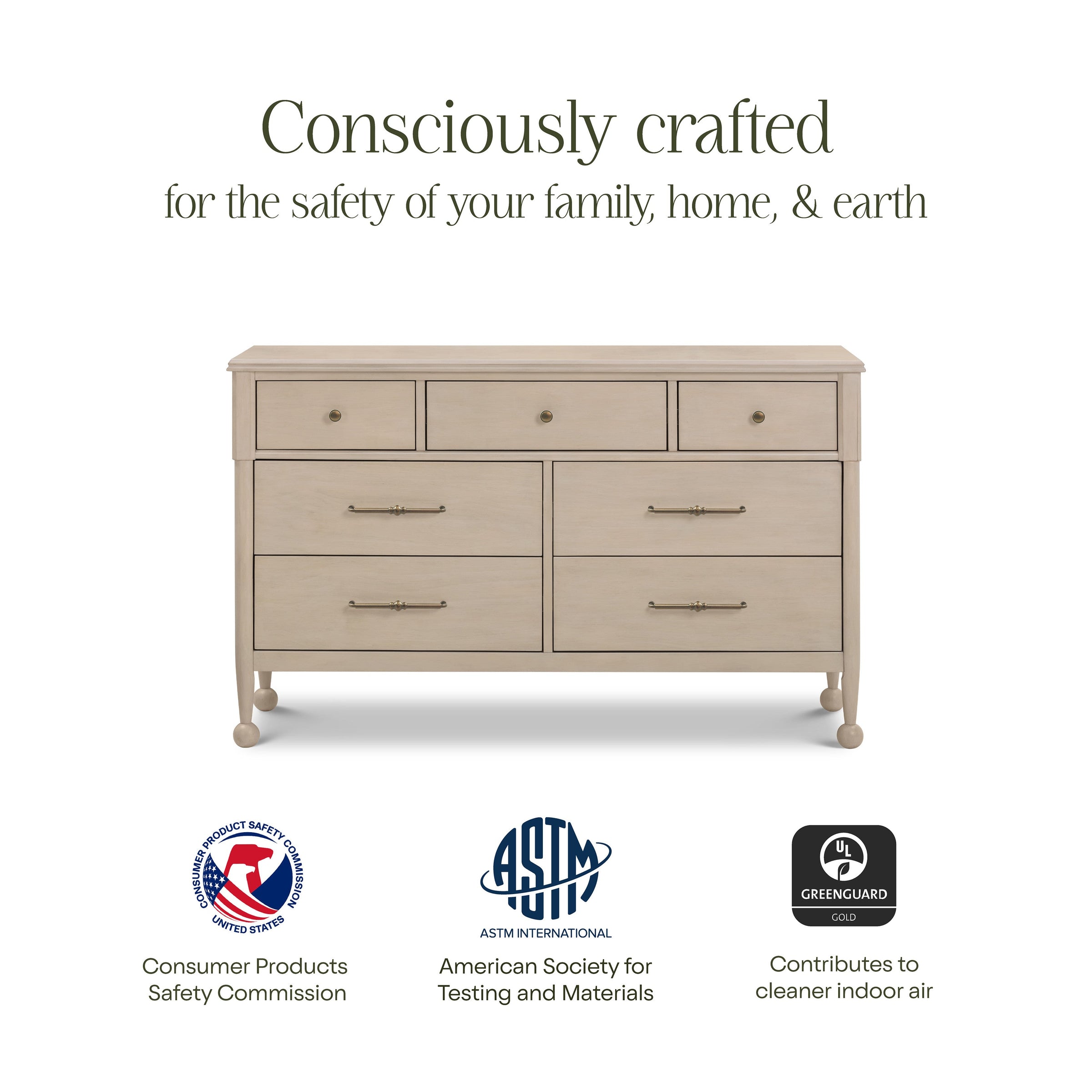 M31416WP,Alouette 7-Drawer Assembled Dresser in Washed Pine