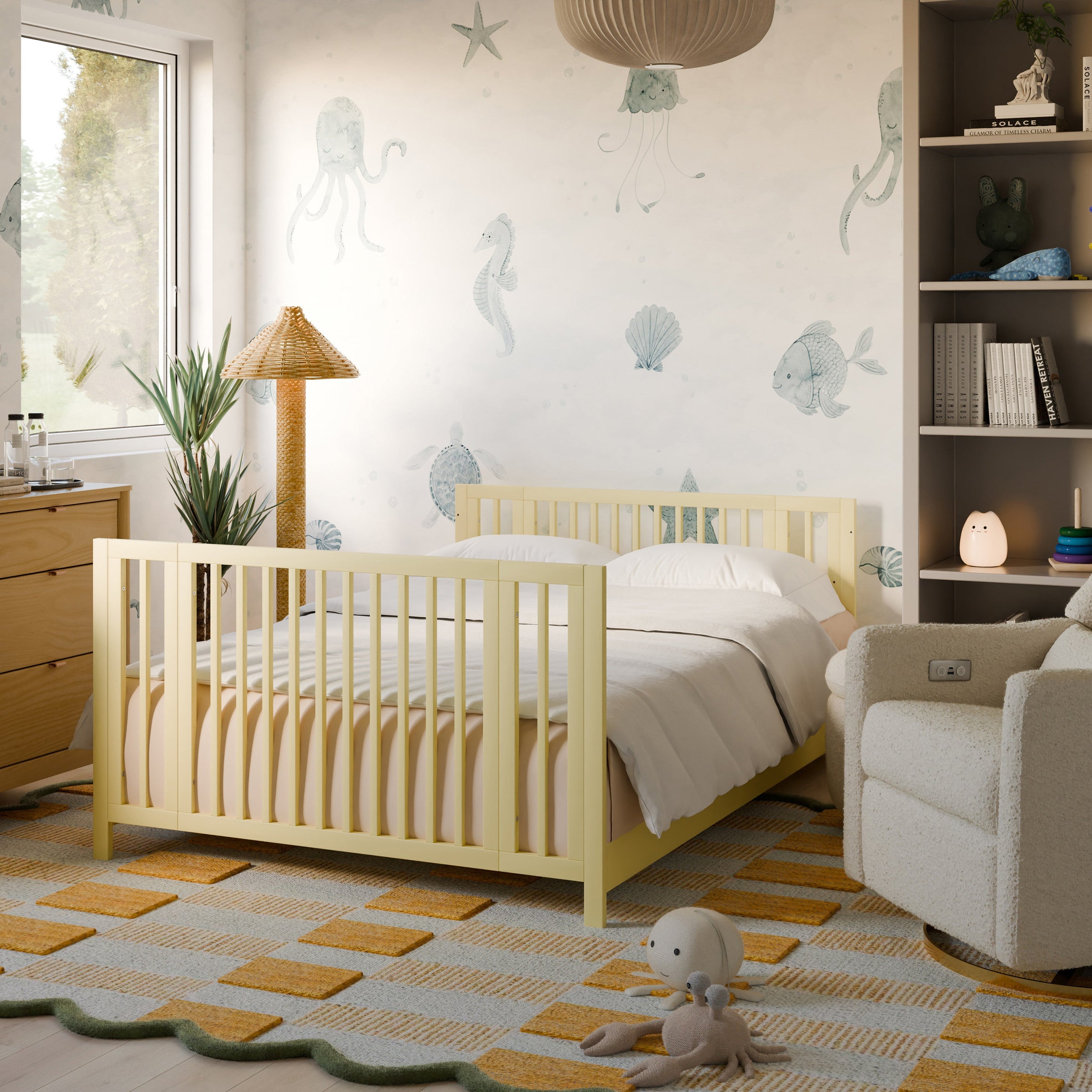 M30880PY,Rolli 9-in-1 Convertible All-Stages?? Crib w/ Bassinet & Toddler Bed Kits in Pale Yellow