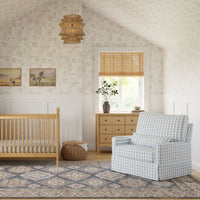M21797BGH,Crawford Chair and a Half Pillowback Swivel Glider in Blue Gingham