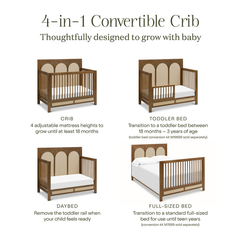 M24801NLPSEW,Eloise 4-in-1 Convertible Crib in Natural Walnut & Performance Sand Eco-Weave