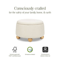 M30985PWBHF,Tuffet Storage Ottoman in Performance Ivory Boucle w/Honey Ball Feet