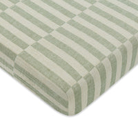 T30536,Moss Stripe Muslin Mini Crib Sheet in GOTS Certified Organic Cotton