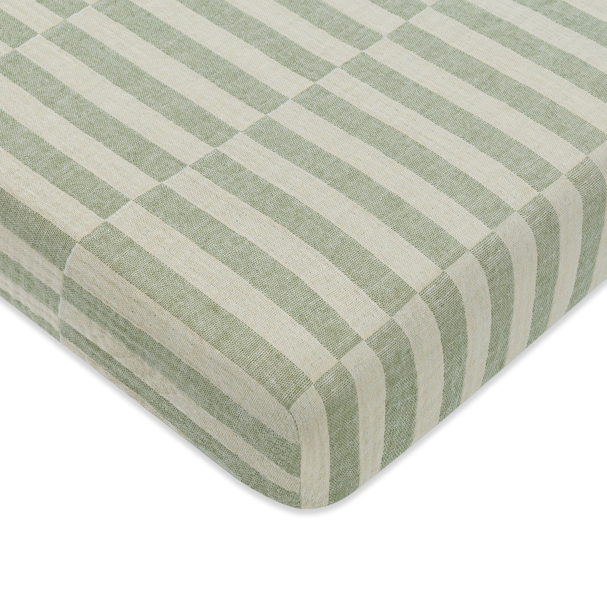 T30536,Moss Stripe Muslin Mini Crib Sheet in GOTS Certified Organic Cotton