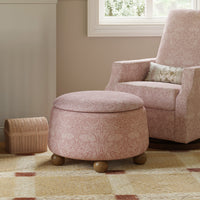 M30985PBRRDF,Tuffet Storage Ottoman Pure Brer Rabbit in Rose w/Dark Wood Ball Feet