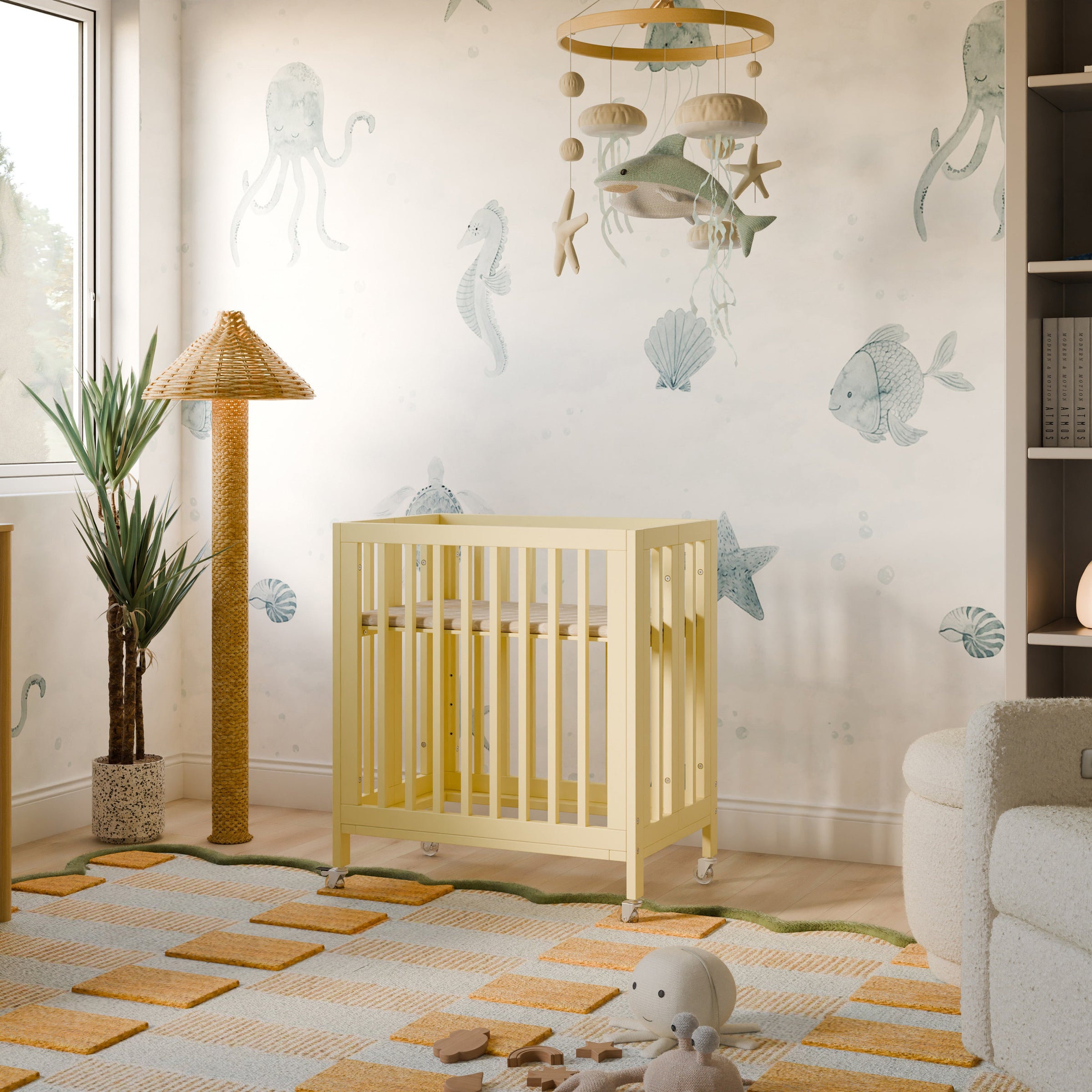 M30880PY,Rolli 9-in-1 Convertible All-Stages?? Crib w/ Bassinet & Toddler Bed Kits in Pale Yellow