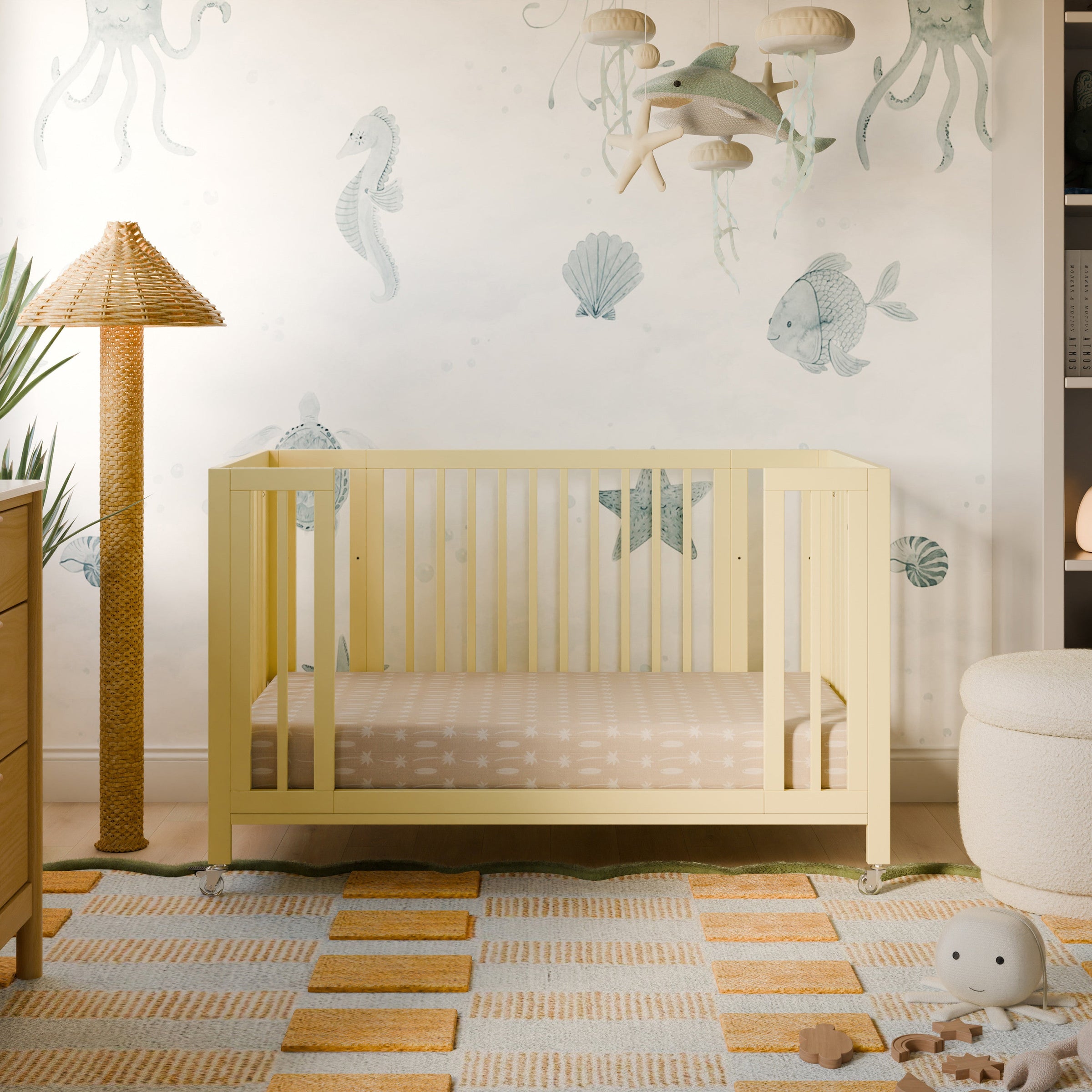 M30880PY,Rolli 9-in-1 Convertible All-Stages?? Crib w/ Bassinet & Toddler Bed Kits in Pale Yellow