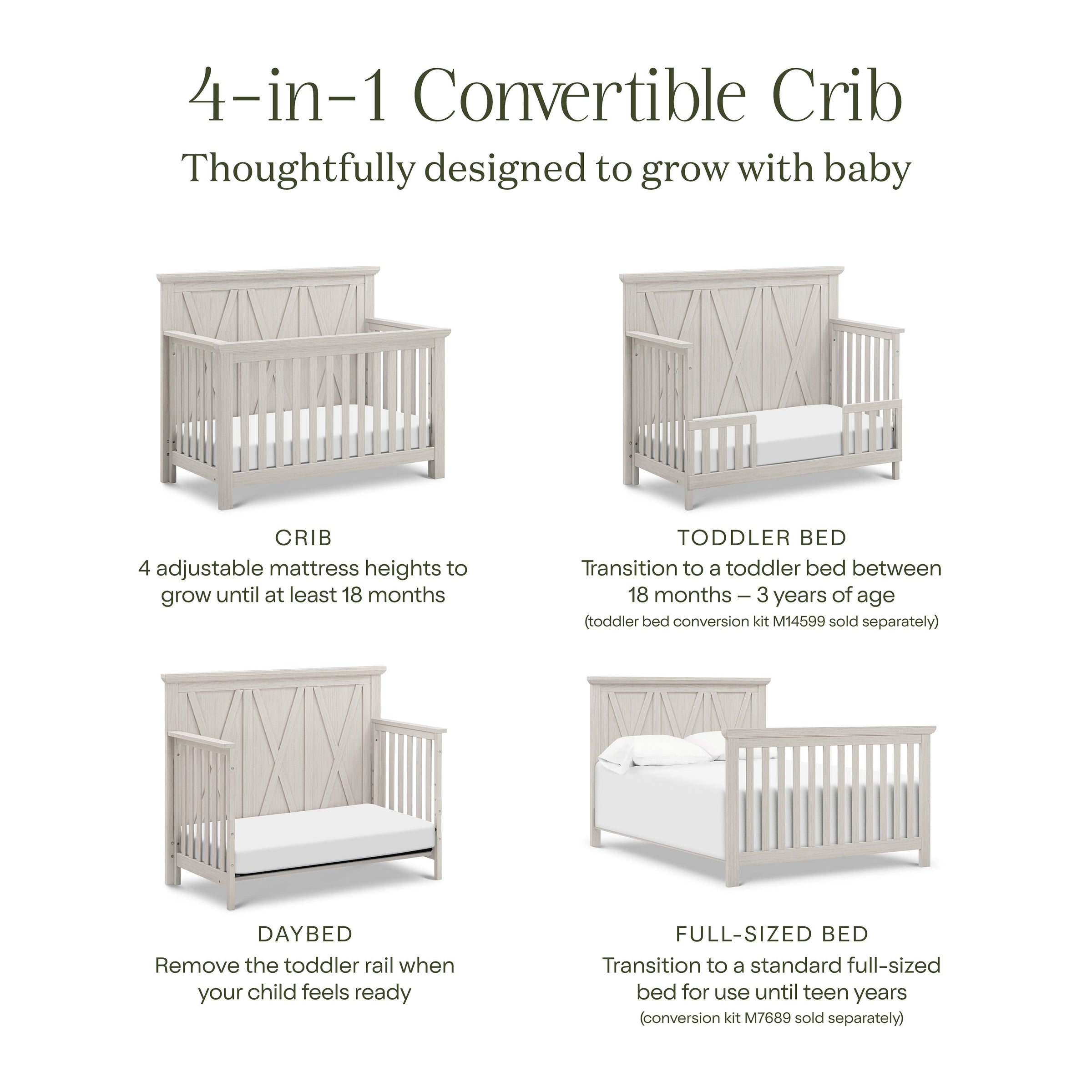 B14501WDF,Emory Farmhouse 4-in-1 Convertible Crib in White Driftwood