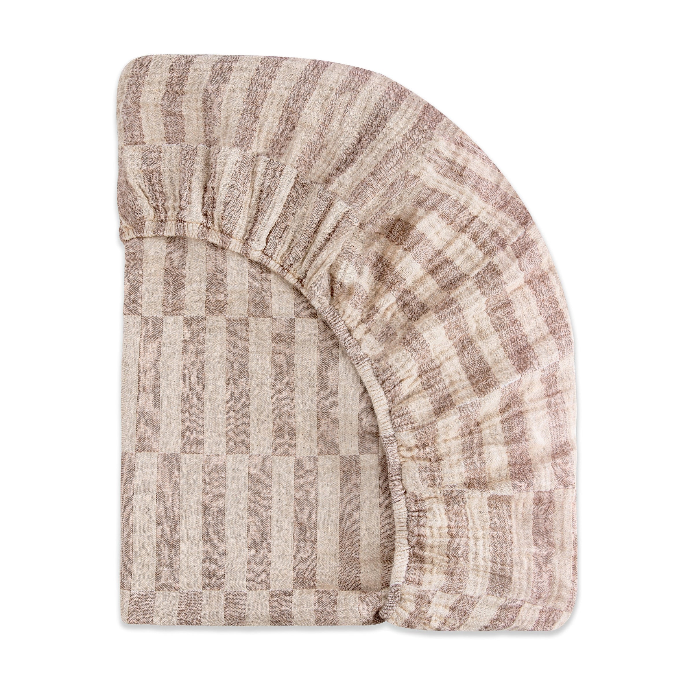 T30636,Cocoa Stripe Muslin Mini Crib Sheet in GOTS Certified Organic Cotton