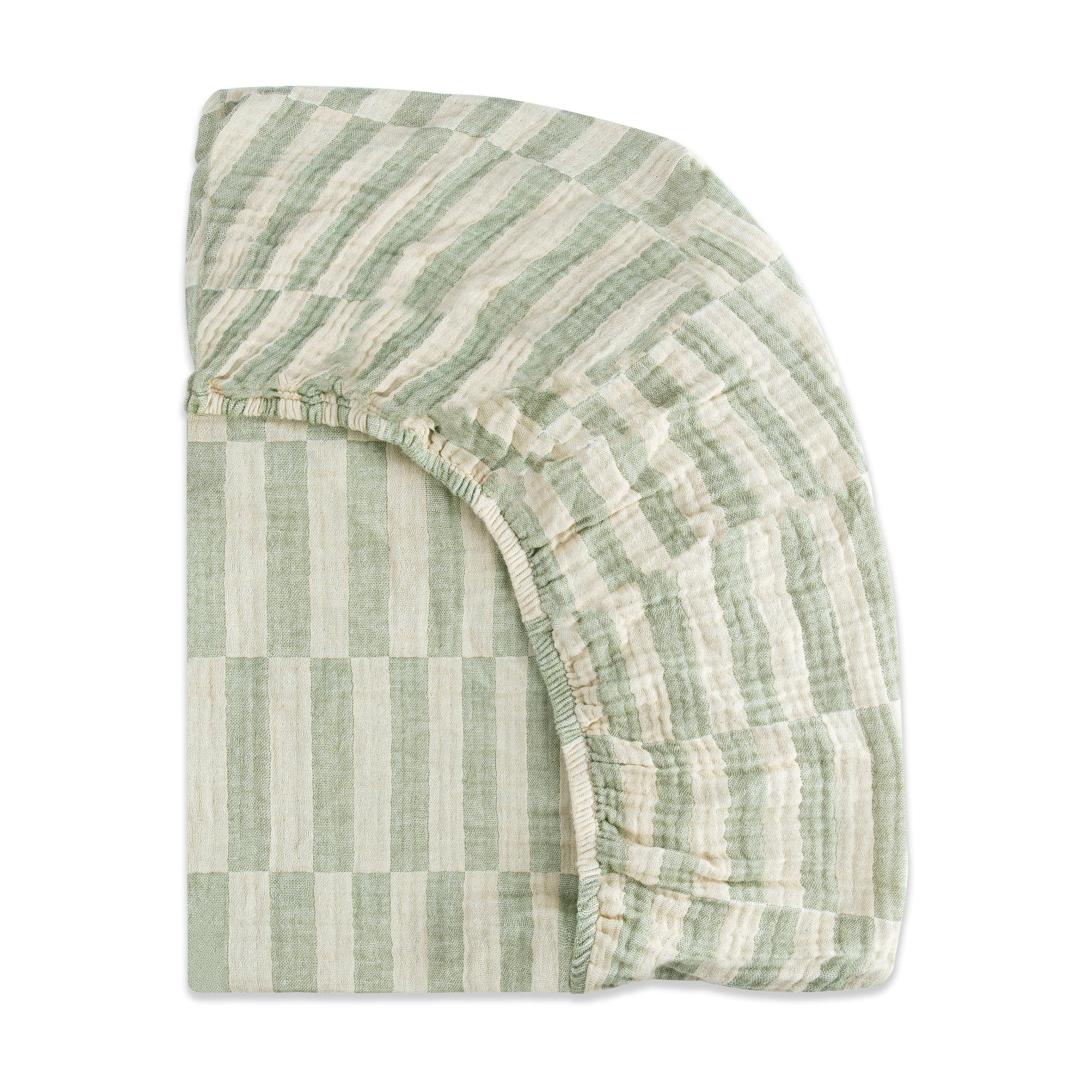 T30536,Moss Stripe Muslin Mini Crib Sheet in GOTS Certified Organic Cotton