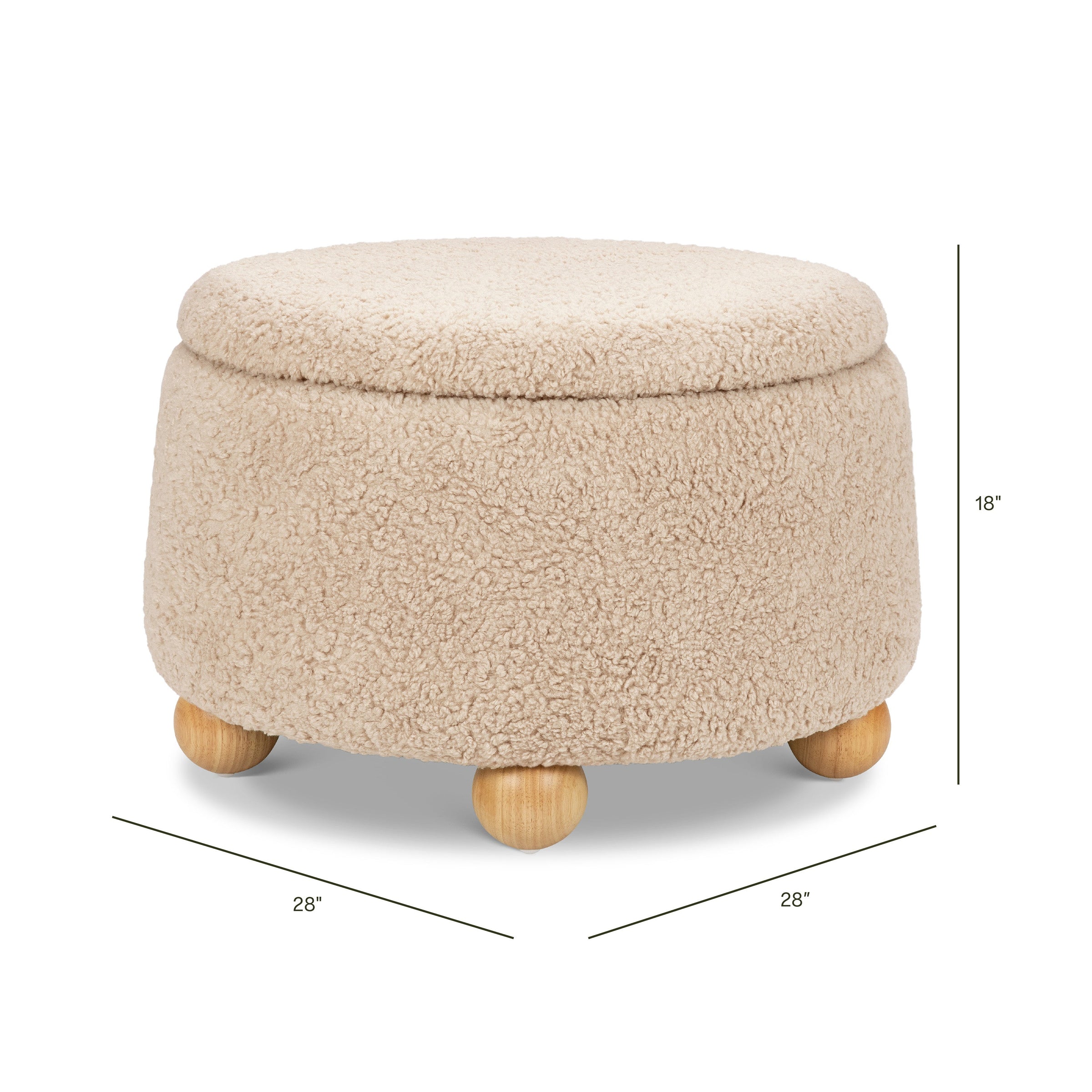 M30985CSGHF,Tuffet Storage Ottoman in Chai Shearling w/Honey Ball Feet