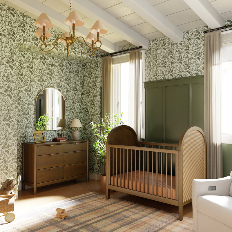 M25601NLNC,Bondi Cane 3-in-1 Convertible Crib w/Toddler Bed Kit in Natural Walnut w/Natural Cane