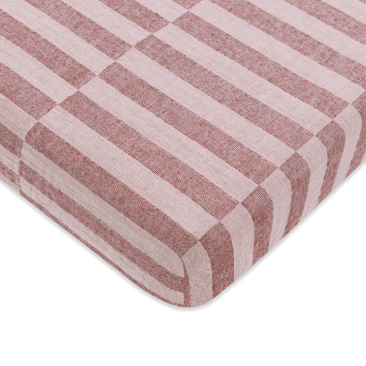 T30436,Maroon Stripe Muslin Mini Crib Sheet in GOTS Certified Organic Cotton