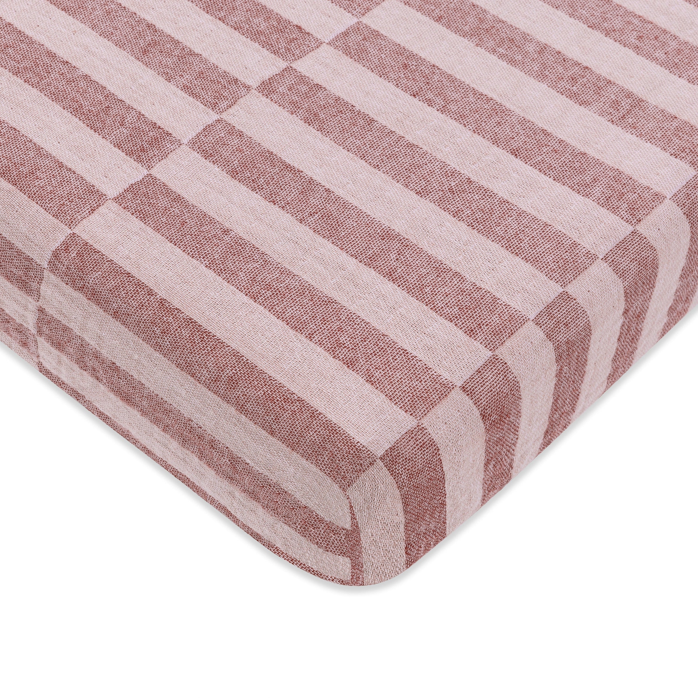 T30436,Maroon Stripe Muslin Mini Crib Sheet in GOTS Certified Organic Cotton