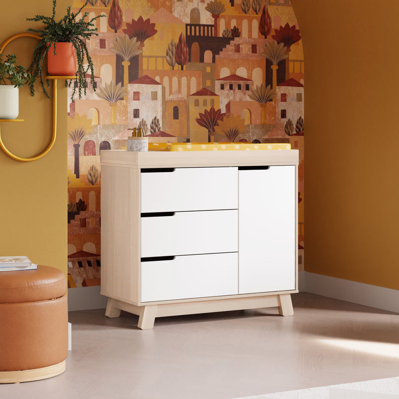 M4223NXW,Hudson 3-Drawer Changer Dresser w/Removable Changing Tray in WashedNatural/White