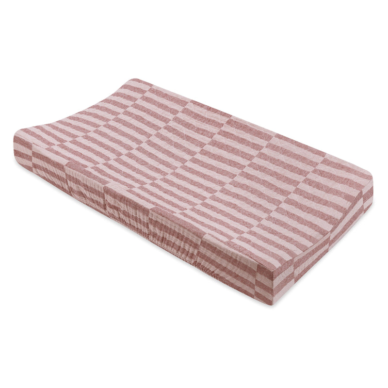 T30437,Maroon Stripe Quilted Muslin Changing Pad Cover in GOTS Certified Organic Cotton