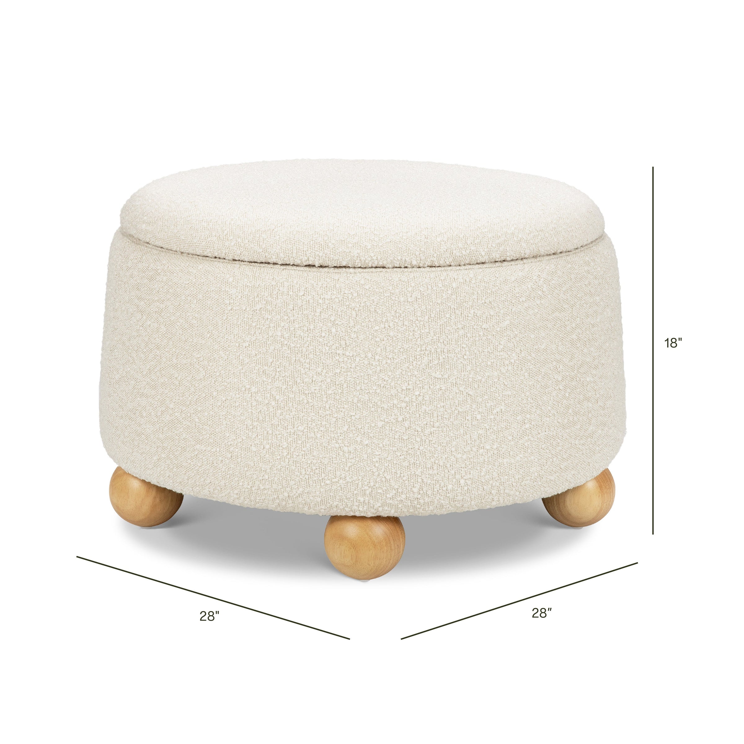 M30985PWBHF,Tuffet Storage Ottoman in Performance Ivory Boucle w/Honey Ball Feet