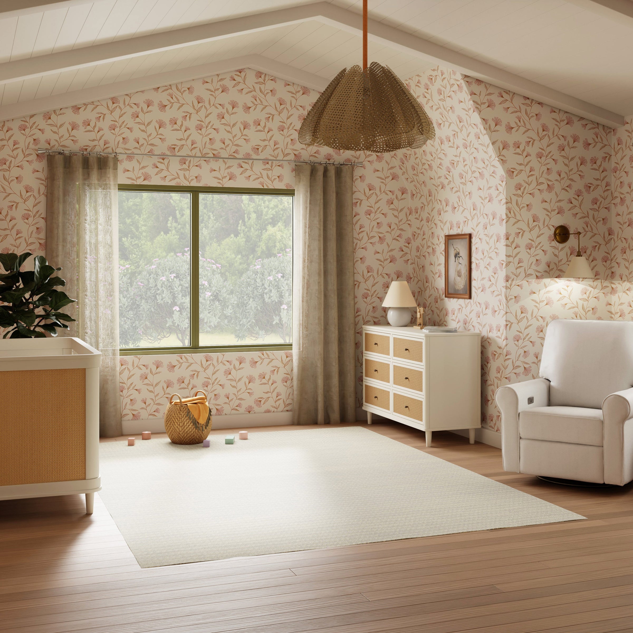 M23716RWHC,Marin with Cane 6 Drawer Assembled Dresser in Warm White and Honey Cane