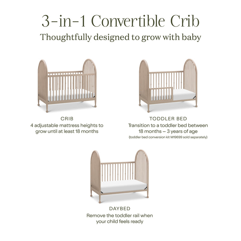 M31401WP,Alouette 3-in-1 Convertible Spindle Crib in Washed Pine