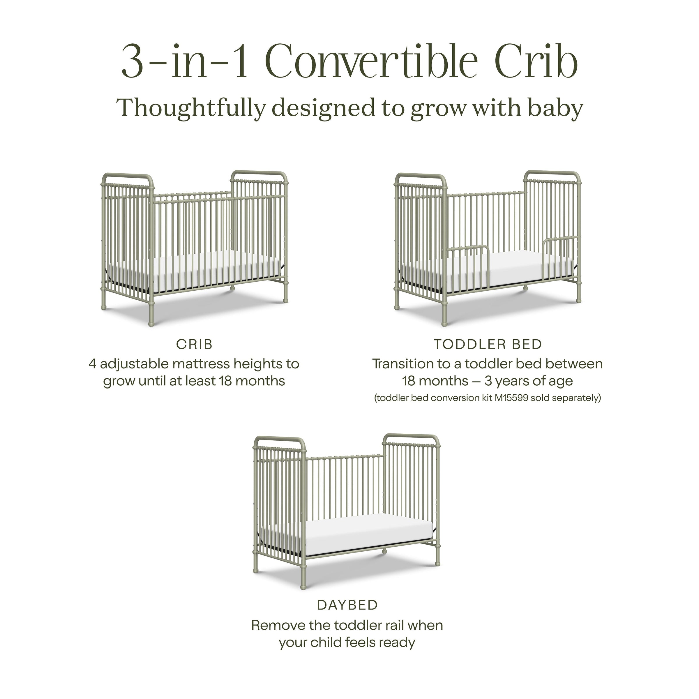 M15501HS,Abigail 3-in-1 Convertible Crib in Heirloom Sage