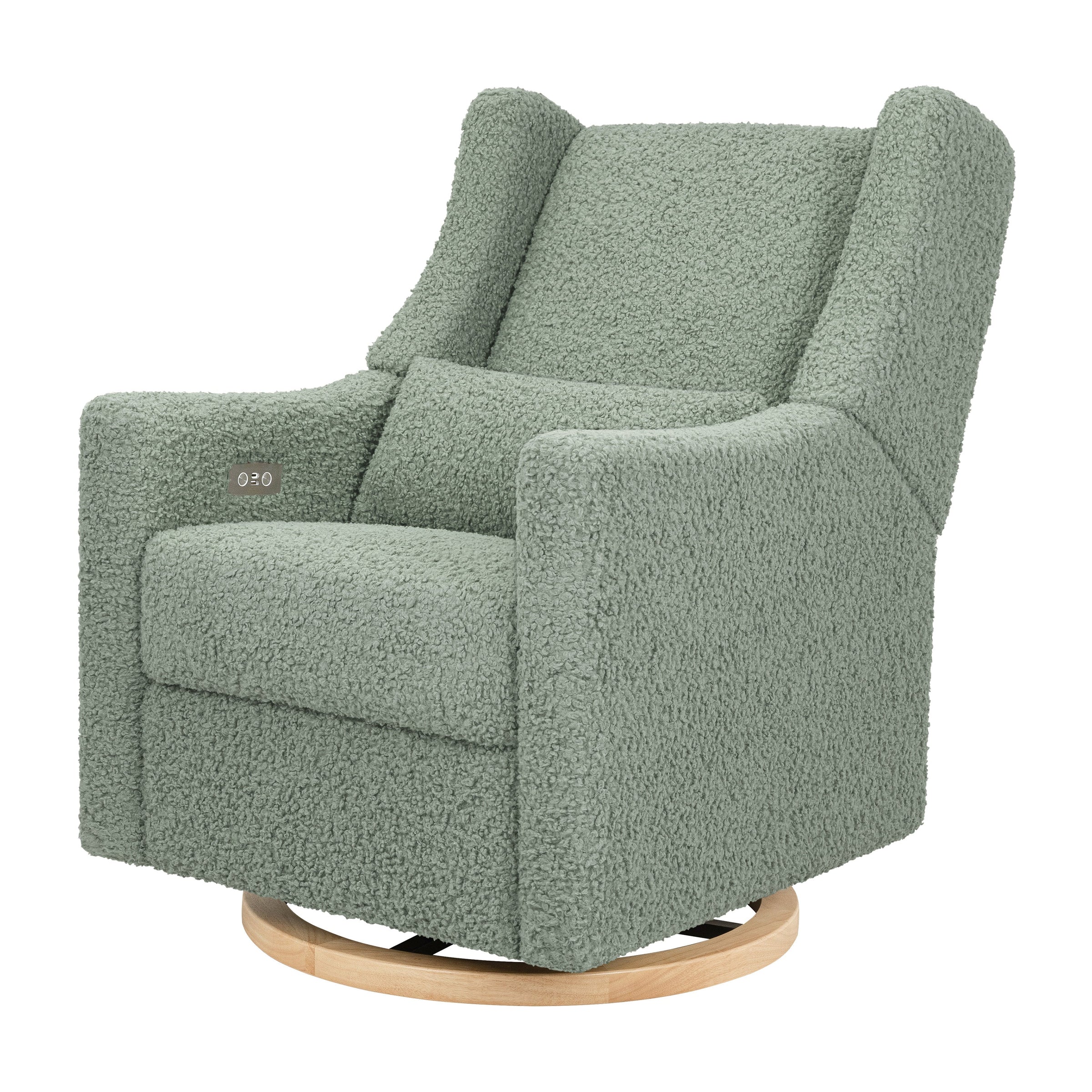 M11288STLB,Kiwi Glider Recliner w/ Electronic Control and USB in Sage Teddy Loop w/ Light Wood Base