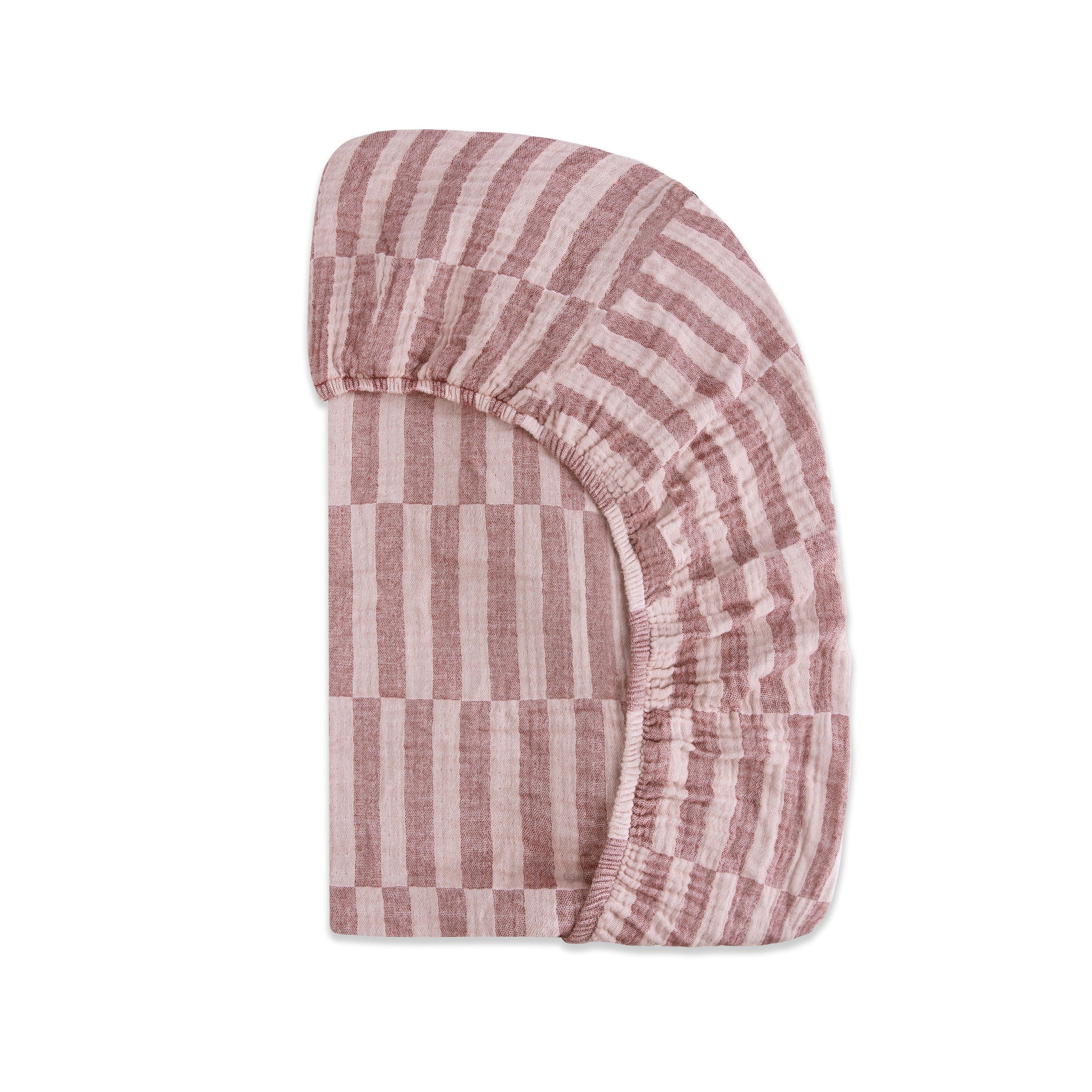 T30436,Maroon Stripe Muslin Mini Crib Sheet in GOTS Certified Organic Cotton