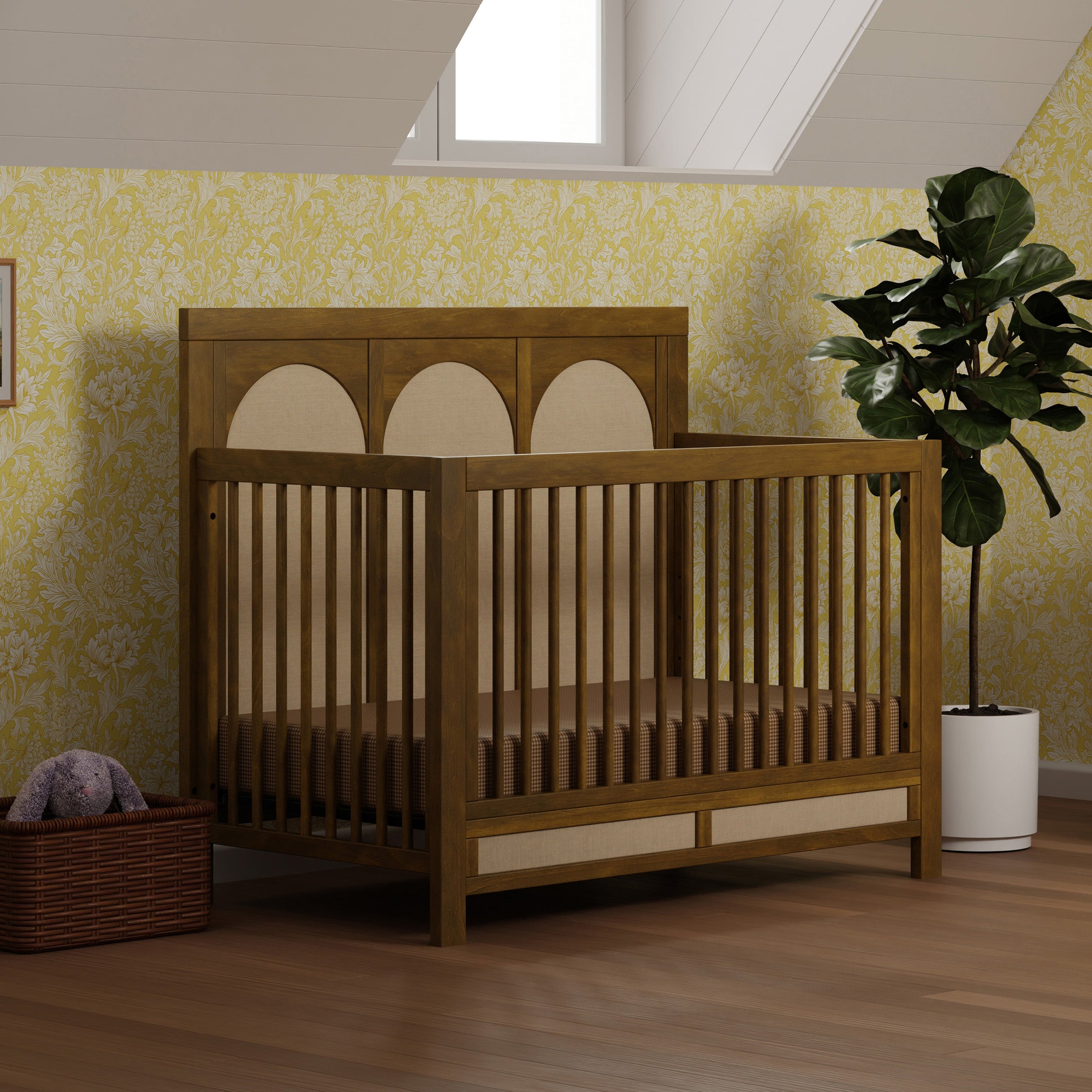M24801NLPSEW,Eloise 4-in-1 Convertible Crib in Natural Walnut & Performance Sand Eco-Weave