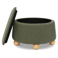 M30985POBHF,Tuffet Storage Ottoman in Performance Olive Boucle w/Honey Ball Feet