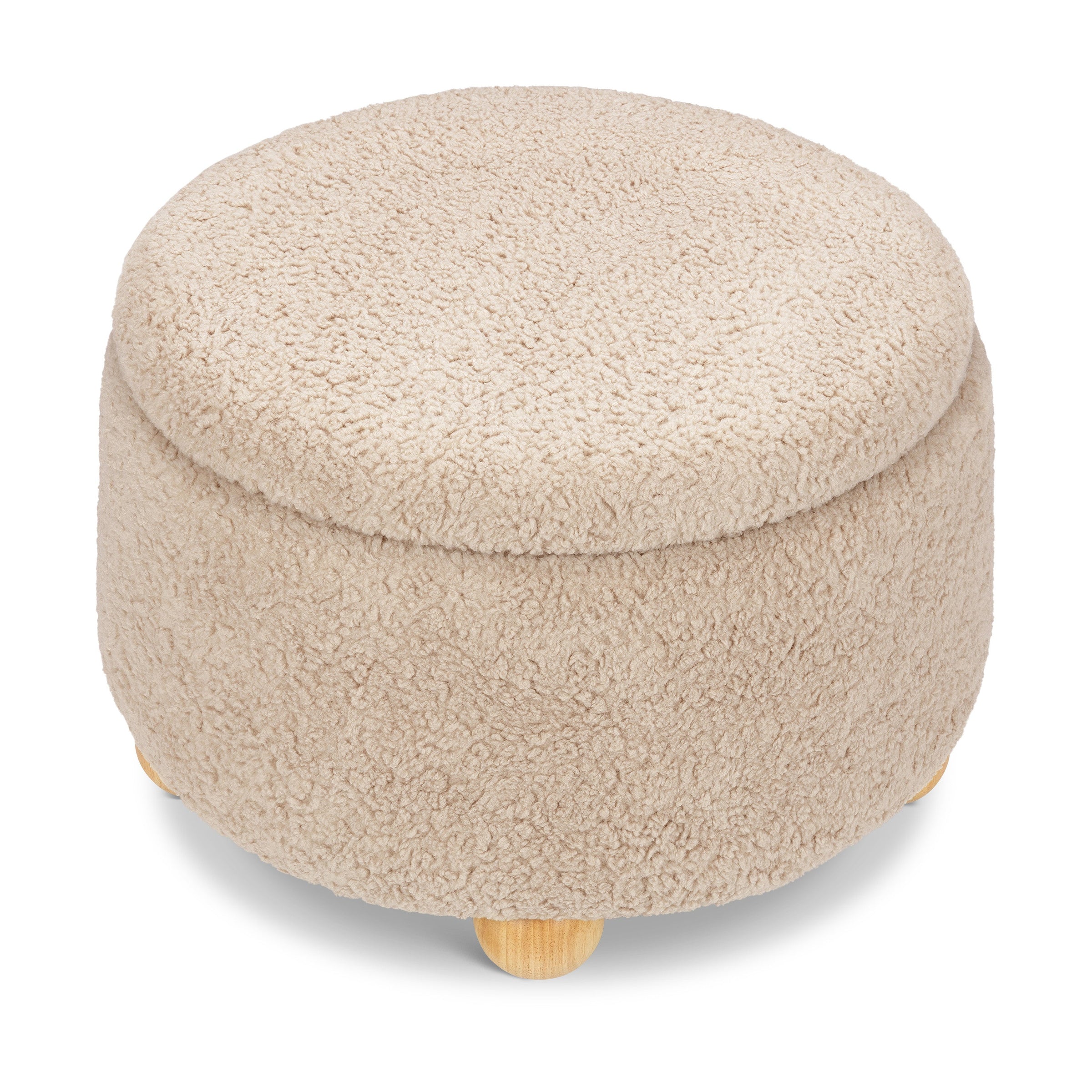 M30985CSGHF,Tuffet Storage Ottoman in Chai Shearling w/Honey Ball Feet