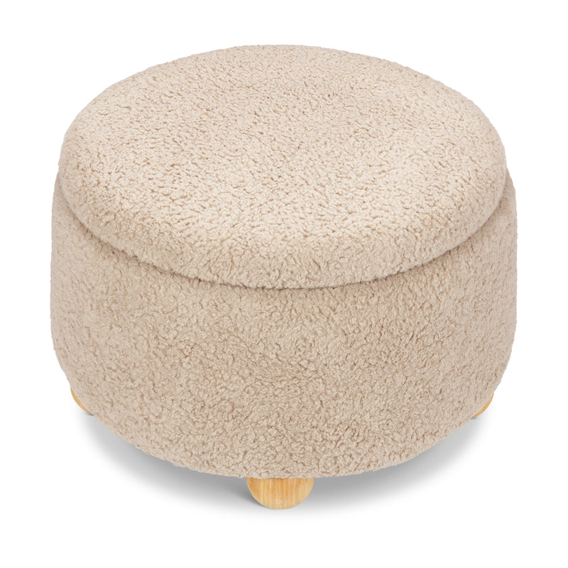 M30985CSGHF,Tuffet Storage Ottoman in Chai Shearling w/Honey Ball Feet