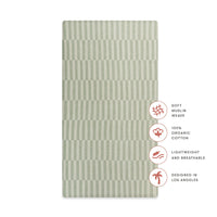 T30535,Moss Stripe Muslin Crib Sheet in GOTS Certified Organic Cotton