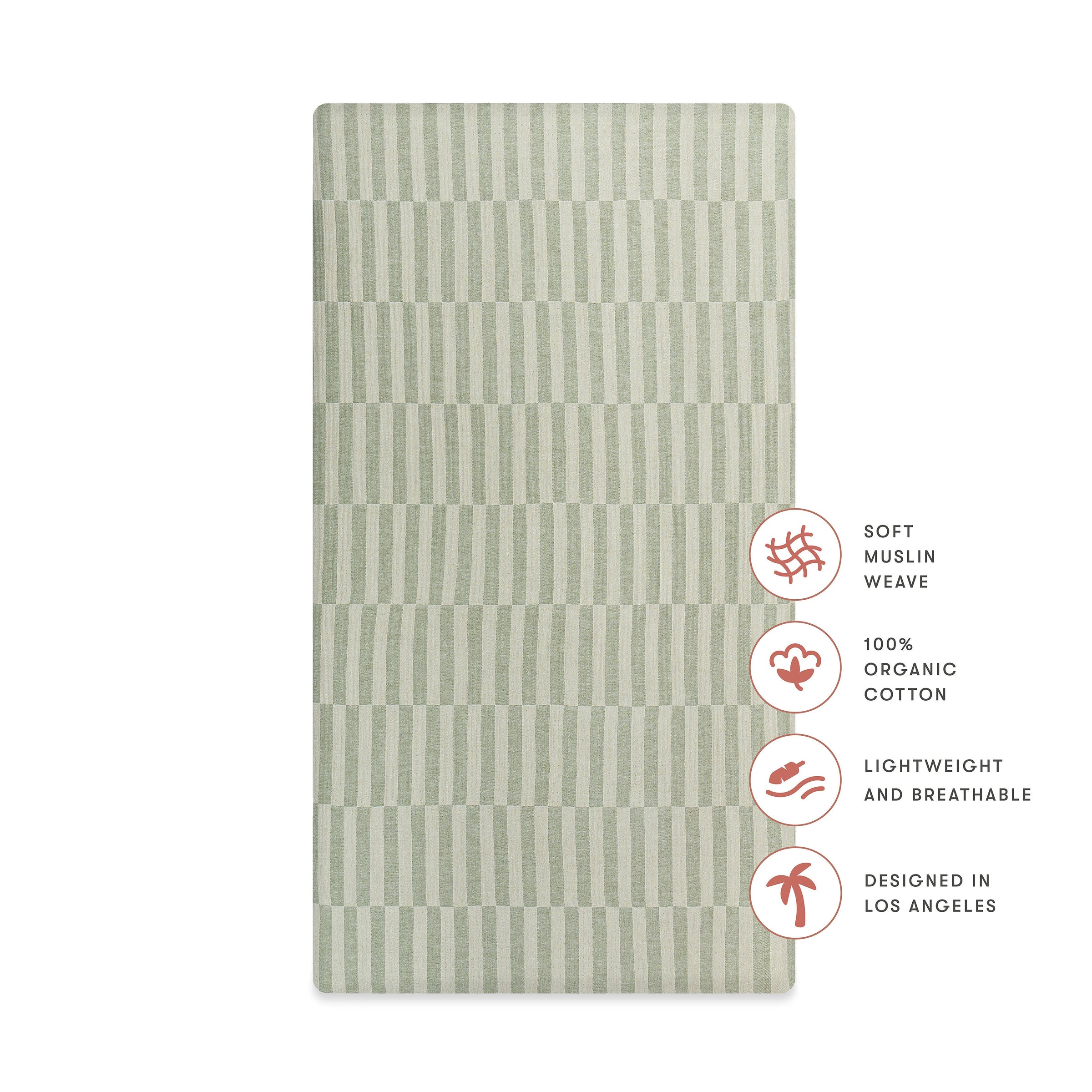 T30535,Moss Stripe Muslin Crib Sheet in GOTS Certified Organic Cotton