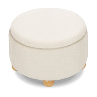 M30985PWBHF,Tuffet Storage Ottoman in Performance Ivory Boucle w/Honey Ball Feet