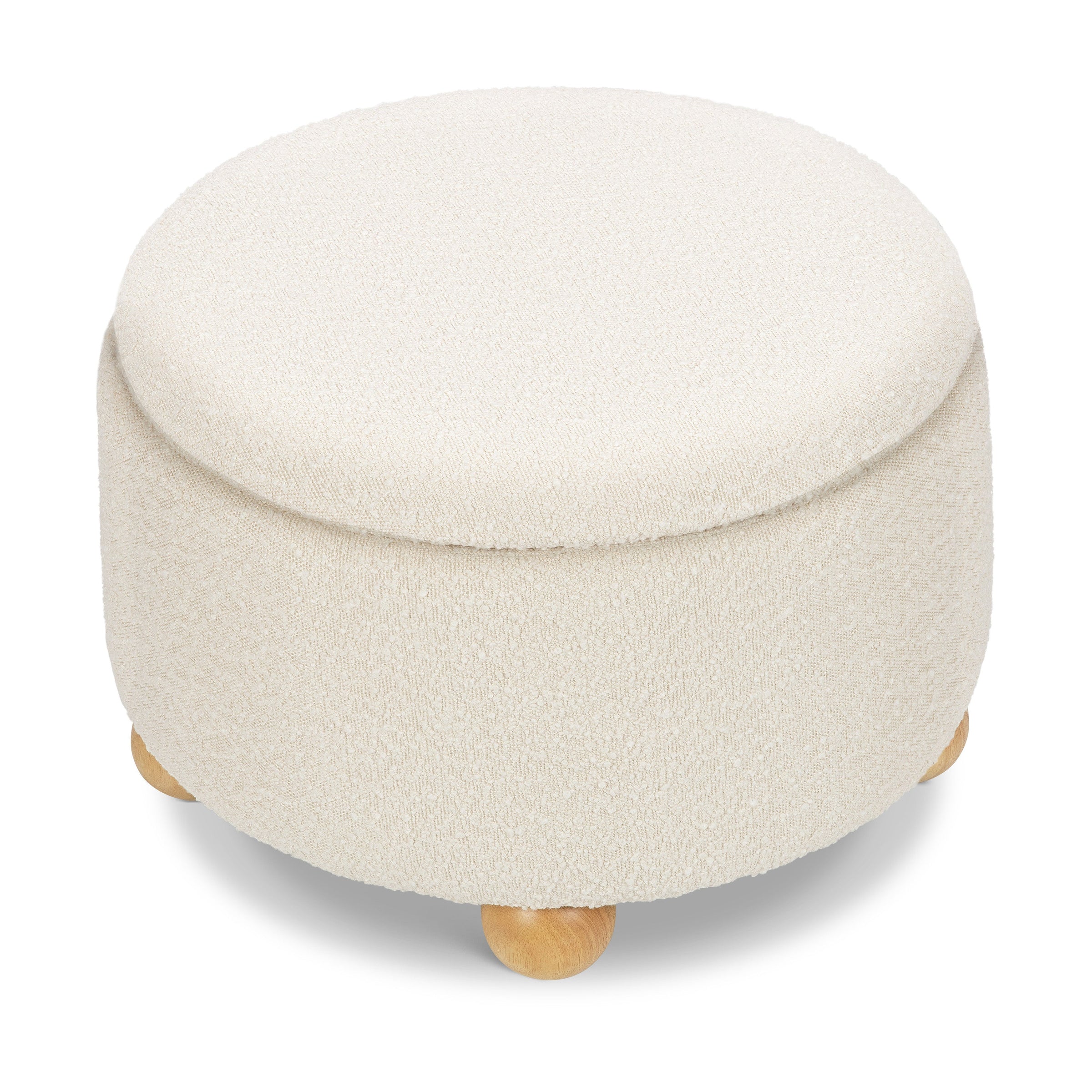 M30985PWBHF,Tuffet Storage Ottoman in Performance Ivory Boucle w/Honey Ball Feet