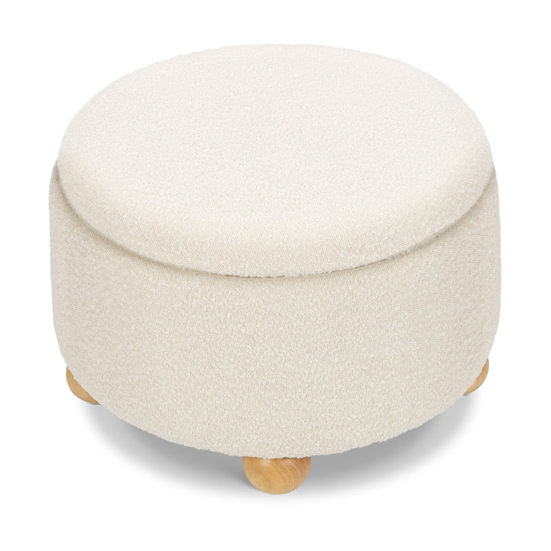 M30985PWBHF,Tuffet Storage Ottoman in Performance Ivory Boucle w/Honey Ball Feet