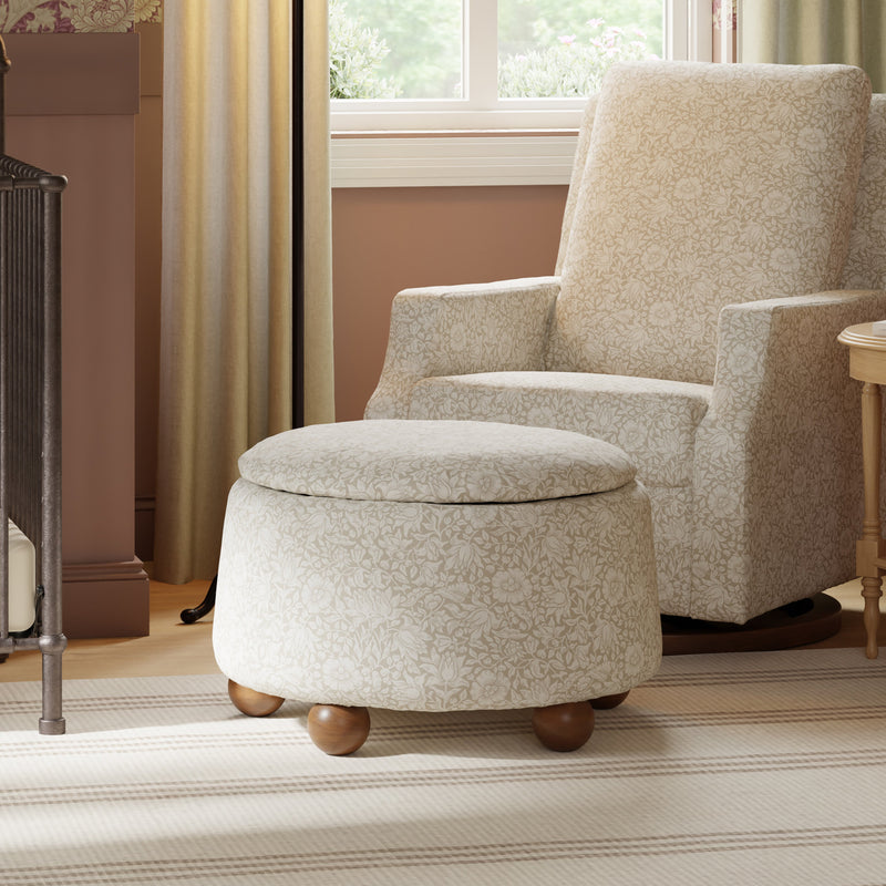 M30985MADF,Tuffet Storage Ottoman Mallow in Ash w/ Dark Wood Ball Feet