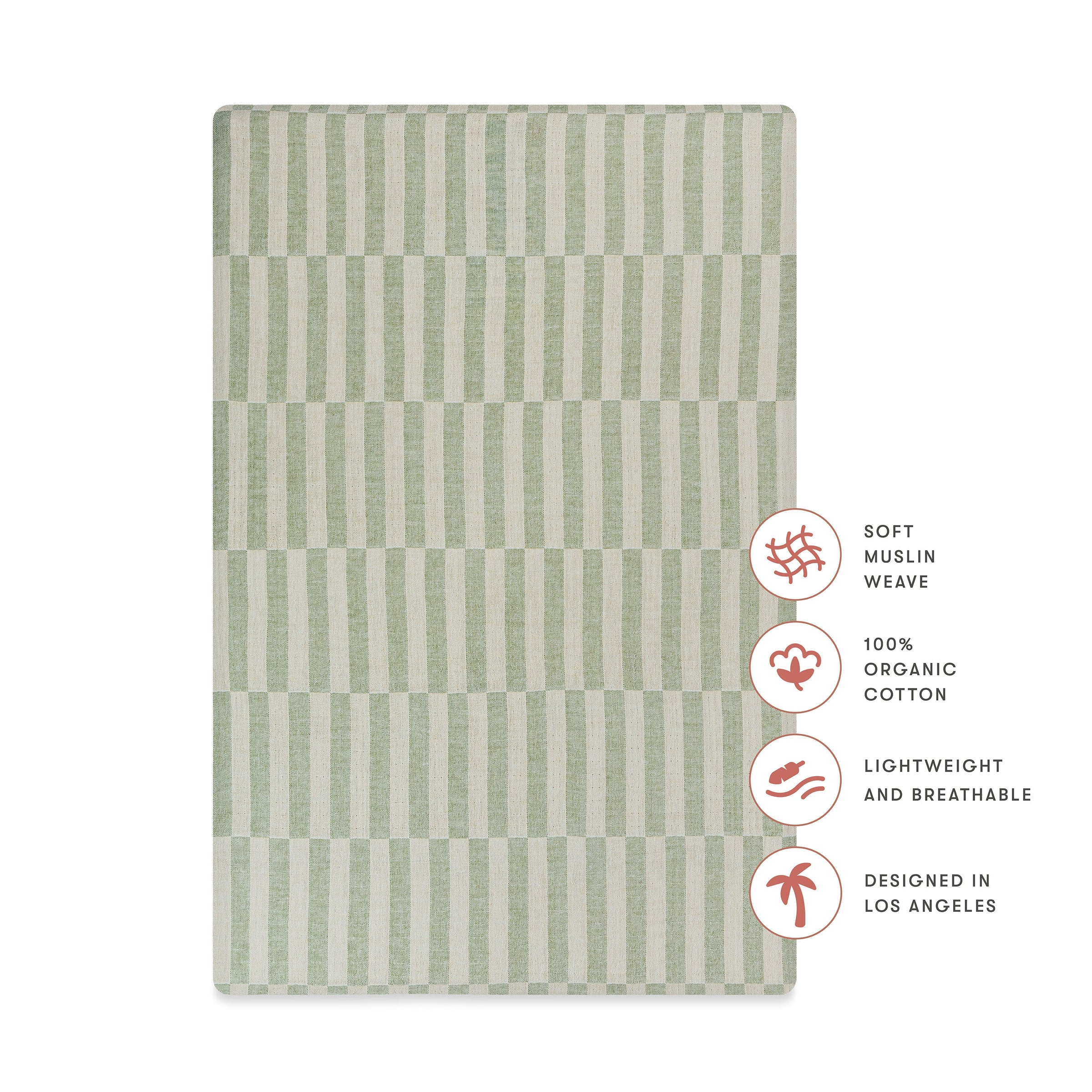 T30536,Moss Stripe Muslin Mini Crib Sheet in GOTS Certified Organic Cotton