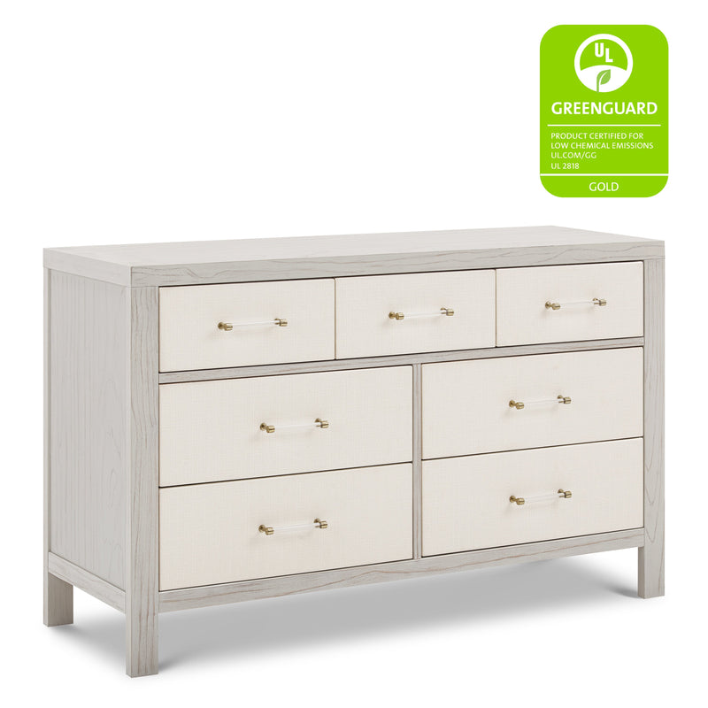 M24816WDFPEW,Eloise 7-Drawer Assembled Dresser in White Driftwood and Performance Pearl Eco-Weave