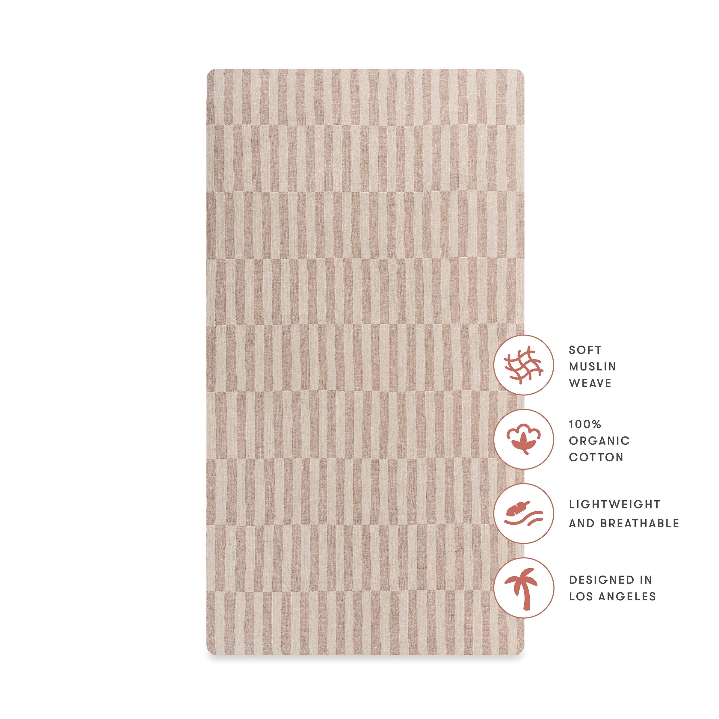 T30635,Cocoa Stripe Muslin Crib Sheet in GOTS Certified Organic Cotton