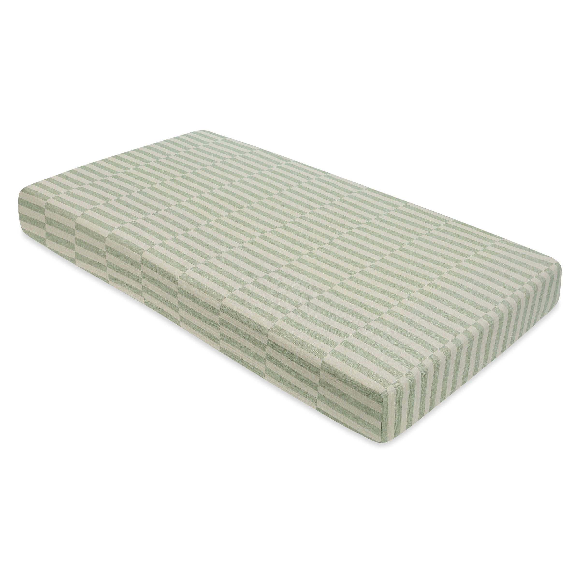 T30535,Moss Stripe Muslin Crib Sheet in GOTS Certified Organic Cotton