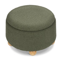 M30985POBHF,Tuffet Storage Ottoman in Performance Olive Boucle w/Honey Ball Feet