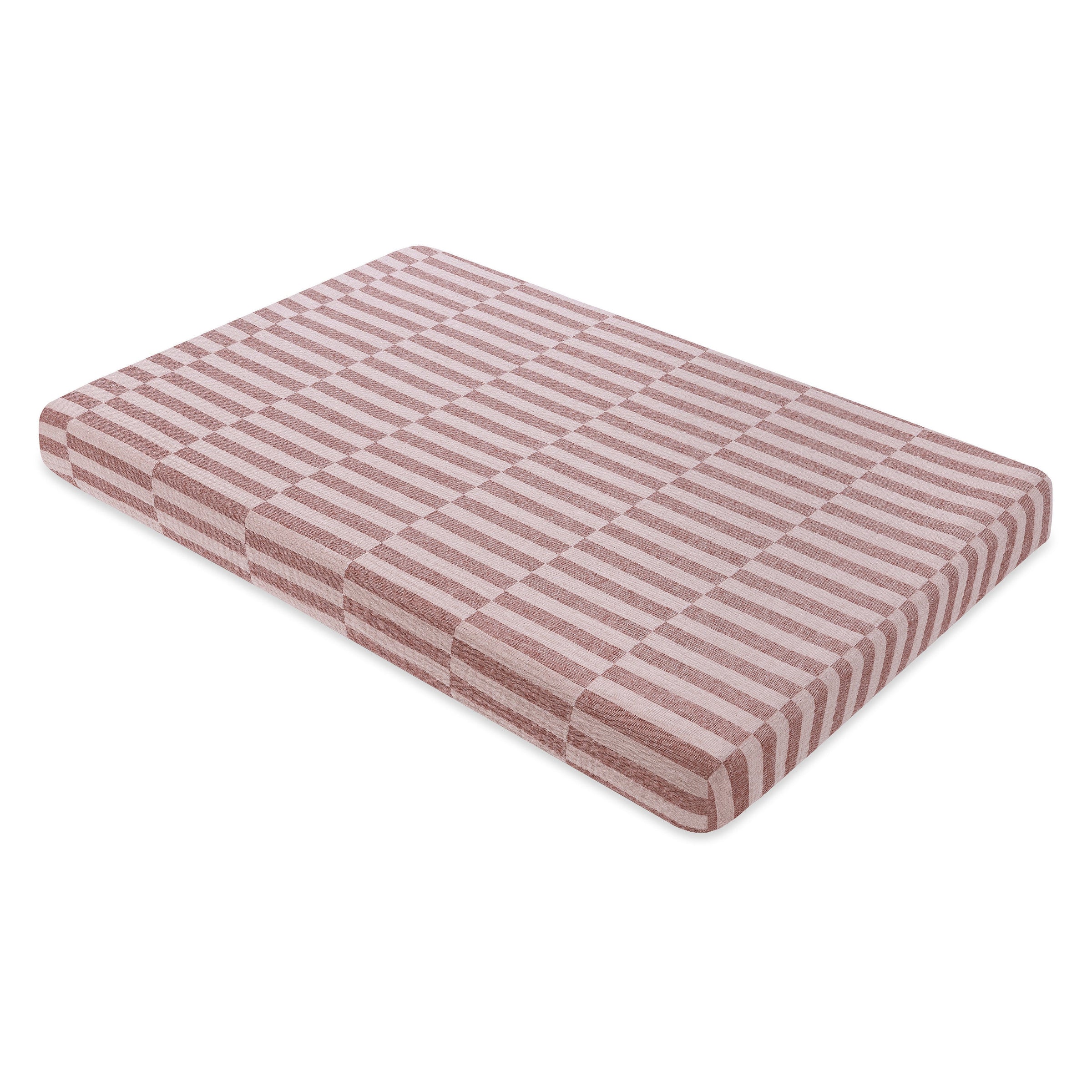 T30436,Maroon Stripe Muslin Mini Crib Sheet in GOTS Certified Organic Cotton